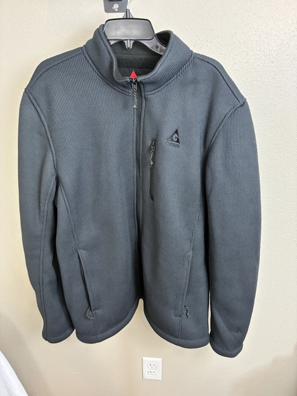 Gerry Mens Waffle Knit Full Zip Heavyweight Fleece Jacket Gray Sherpa Lined XL